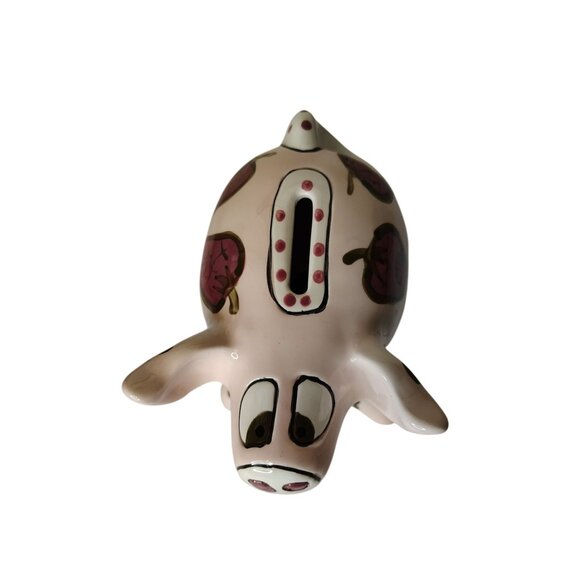 Pati Handpainted Ceramic Pig Coin Bank, Strawberry Pink, w/Stopper Piggy - Picture 6 of 7